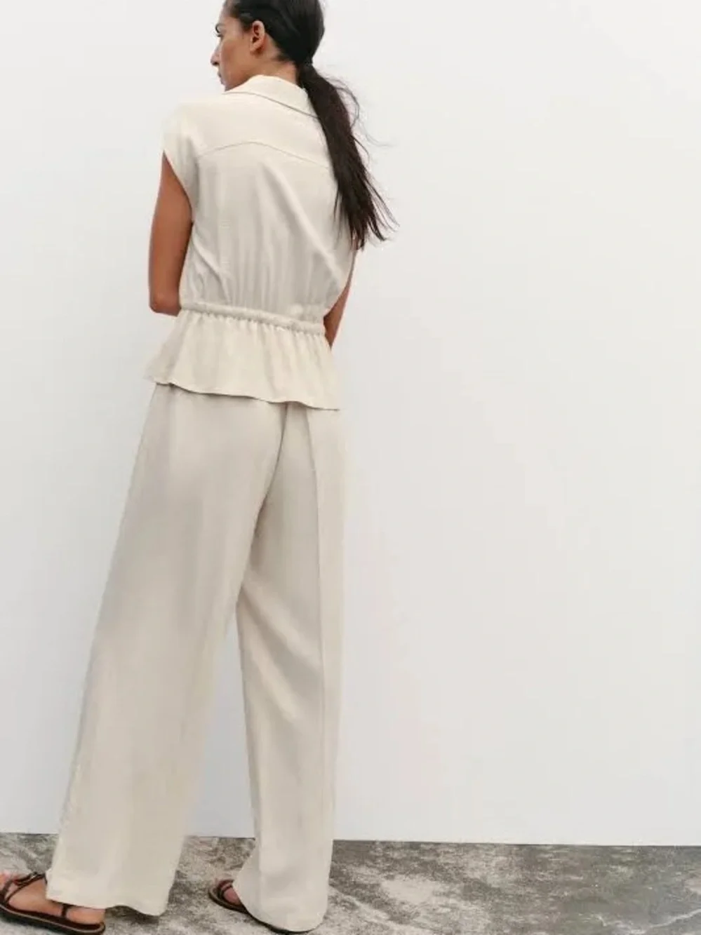 NWT Zara Linen Blend Summer Flowy Jumpsuit Sleeveless Drawstring Minimalist M